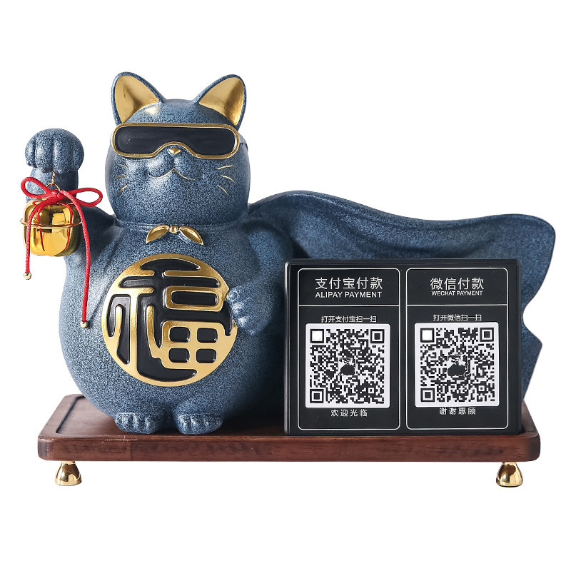 发财猫收银台摆件收钱二维码收款店铺前台语音播报开业礼品招财猫