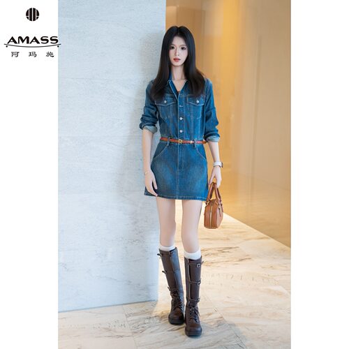 AMASS/阿玛施早秋新款时尚气质百搭休闲牛仔短款连衣裙女550044