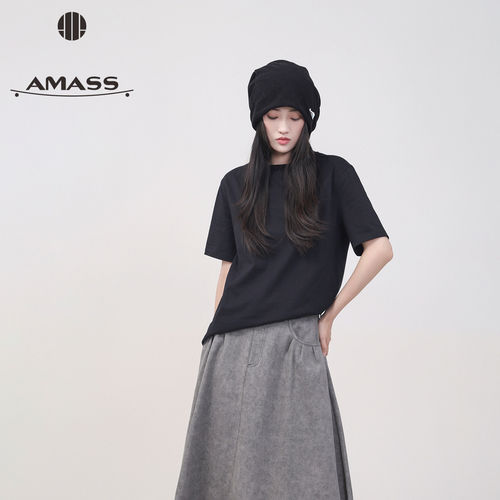 阿玛施/AMASS 新款时尚减龄纯棉上衣夏季圆领宽松短袖T恤女530092