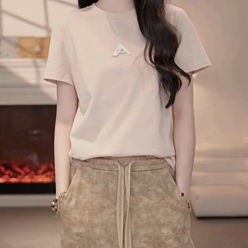 AMASS阿玛施26春季新款女百搭休闲宽松圆领斑斓蝴蝶短袖T恤530082