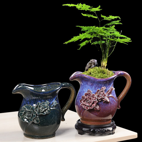 多肉花盆陶瓷家用桌面复古粗陶个性捏花蝴蝶兰兰花榕树透气盆阳台