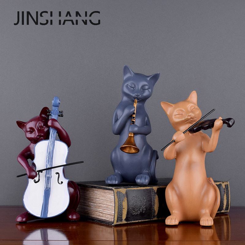 欧式三只猫奏乐摆件套装 美式家居饰品装饰摆设 创意生日礼物礼品