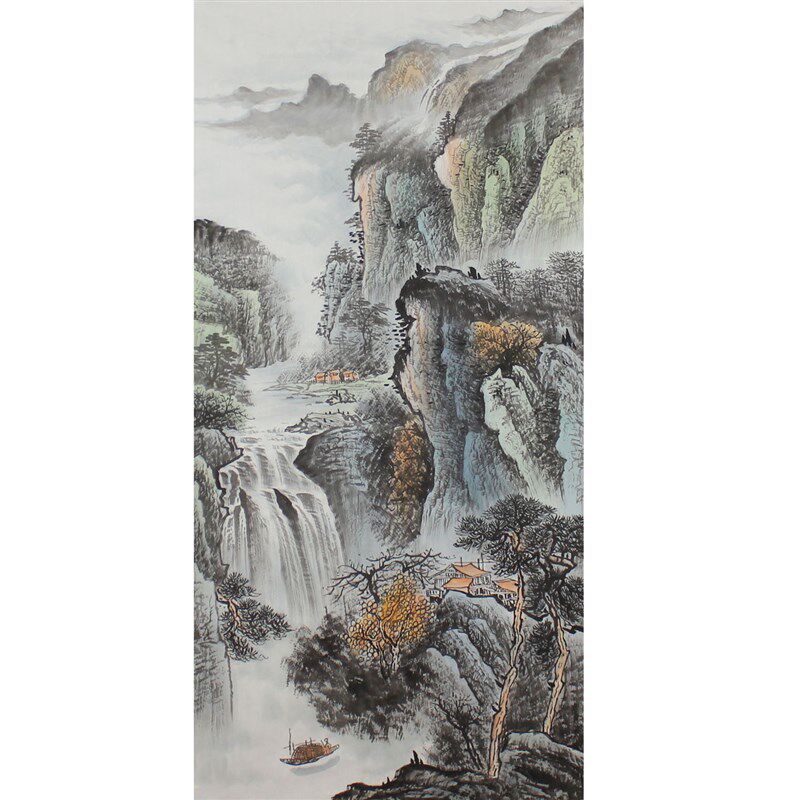 四尺竖幅水墨山水纯手绘国画玄关字画客厅办公室装饰画挂画未裱画