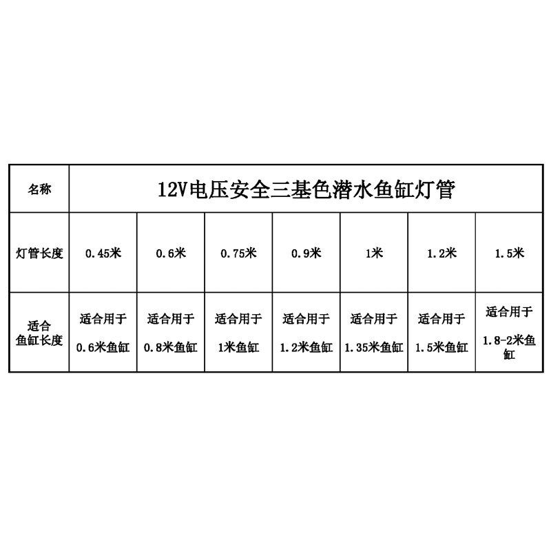 大型鱼缸水族箱LED三基色混合白光潜水引色照明12V安全防水灯管