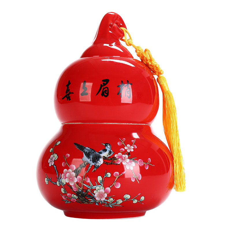 陶瓷茶叶罐大号葫芦红色存储普洱红茶绿茶密封罐防潮茶罐包装盒子