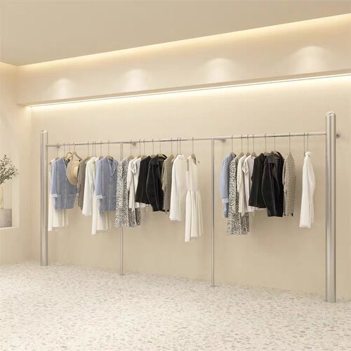 服装店展示架壁挂式不锈钢上墙挂衣杆女装店货架陈列落地式服装架