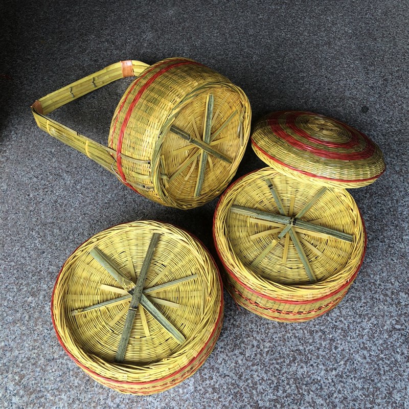 特色手工竹编篮带盖手提篮双层送餐篮竹制品竹编竹篓竹篮子婚庆篮