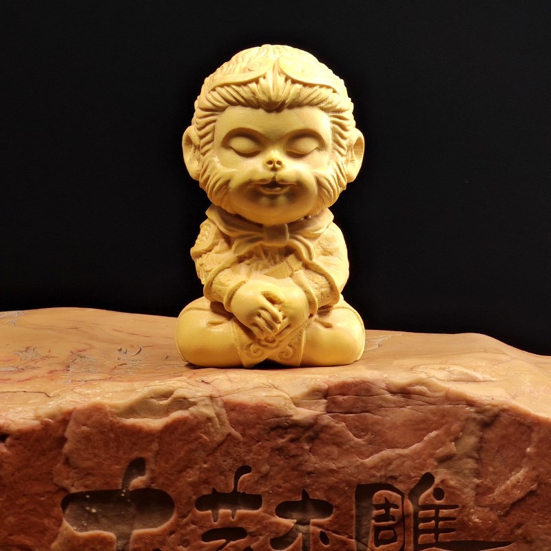 黄杨木雕文玩手把玩四不猴中式实木禅意客厅工艺品人物摆件孙悟空