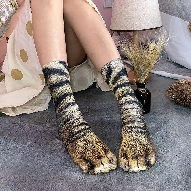 动物仿真袜子抖音同款春秋中筒袜猫狗鸡爪袜情侣亲子搞怪撸猫神器