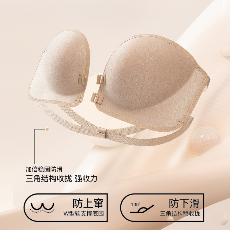 无肩带无钢圈前扣文胸罩美背抹胸小胸聚拢大胸隐形外扩防滑内衣图片