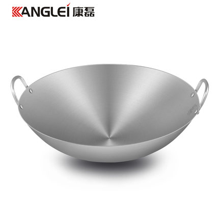 康磊加厚不锈钢炒锅不沾锅双耳圆底家用适用锅具大号