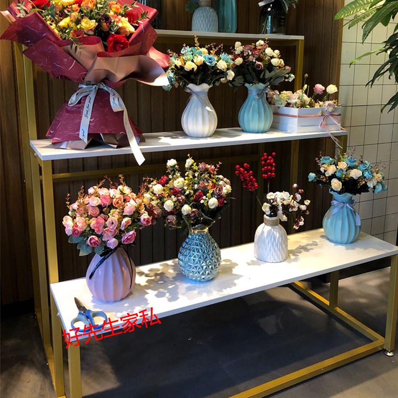 花店展示架室内阳台金色铁艺落地式花架多层鲜花专用花盆架置物架