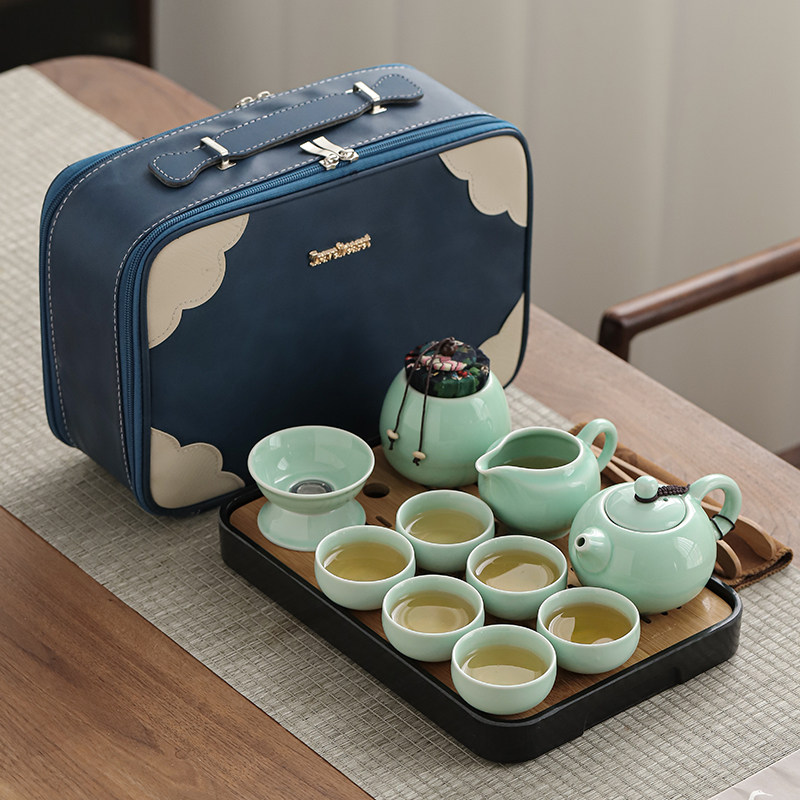 定窑旅行功夫茶具小套装一壶四杯便携包户外家用简约办公日式茶壶