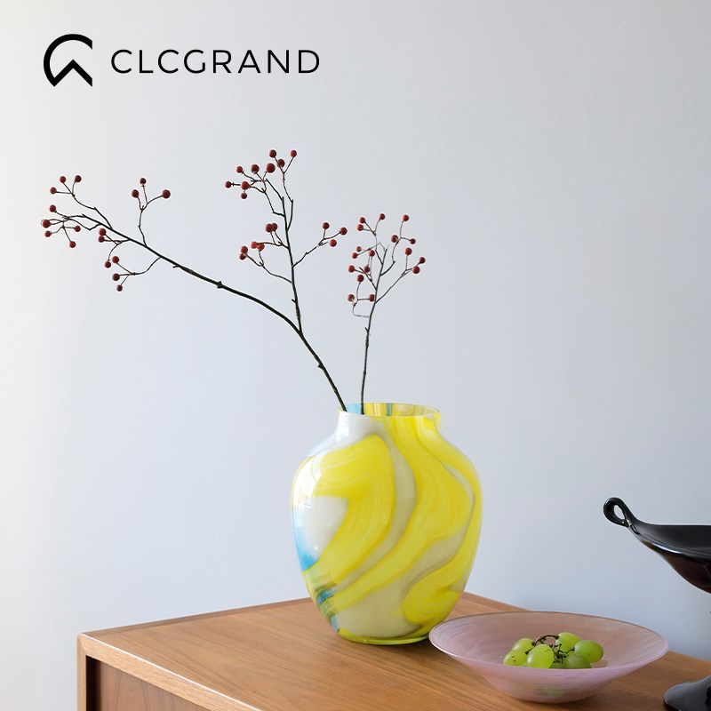 轻奢风纹理大肚玻璃花瓶摆件高级感客厅餐桌插花装饰水培鲜花器皿