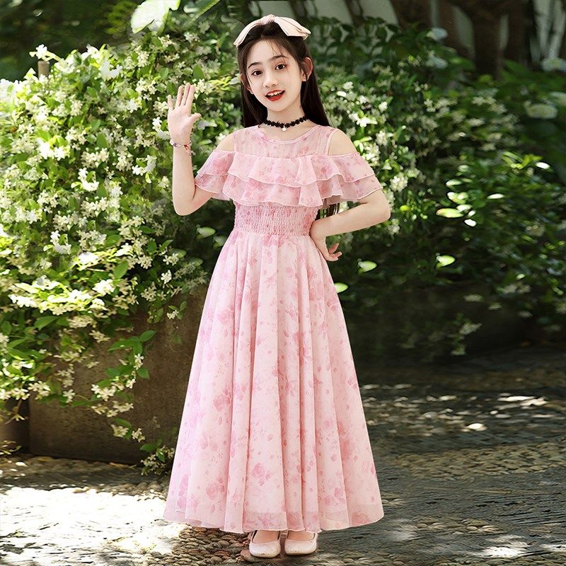 女童碎花长款连衣裙夏季2024新款夏装女孩雪纺儿童女夏天大童裙子