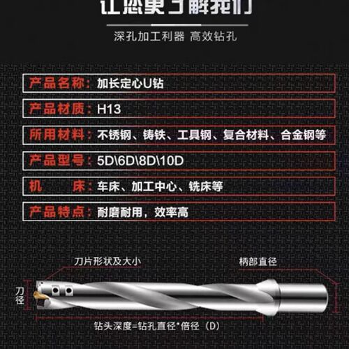 深孔U钻加长U钻带定心U钻6D 8D 10D32 33 34 35 36 37 38 39