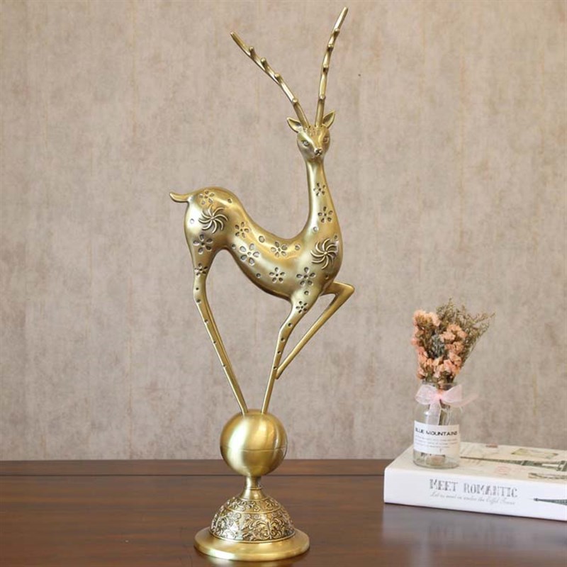 美式乡村装饰摆件 合金古铜色招财鹿创意工艺摆设品 欧式复古礼品