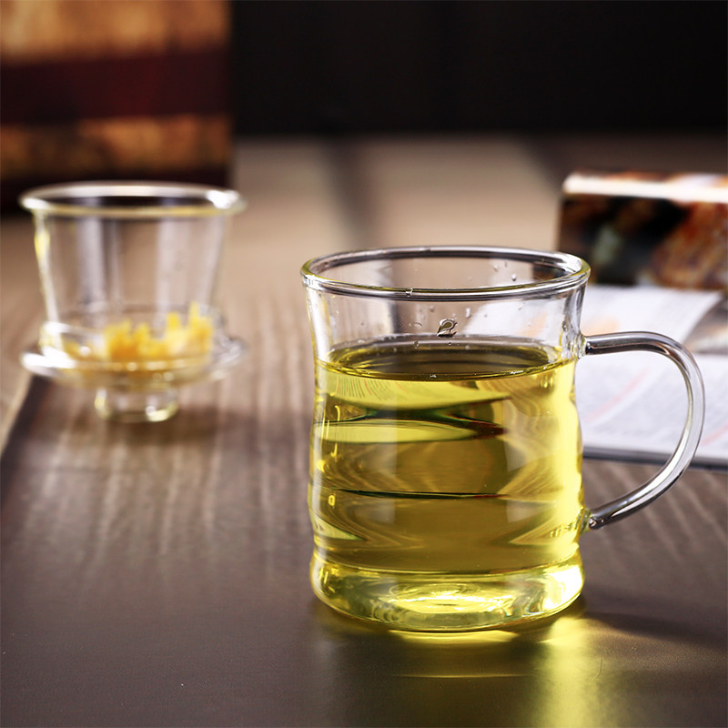 加厚高硼硅耐热玻璃杯竹节杯三件套杯透明带盖水杯过滤花茶泡茶杯