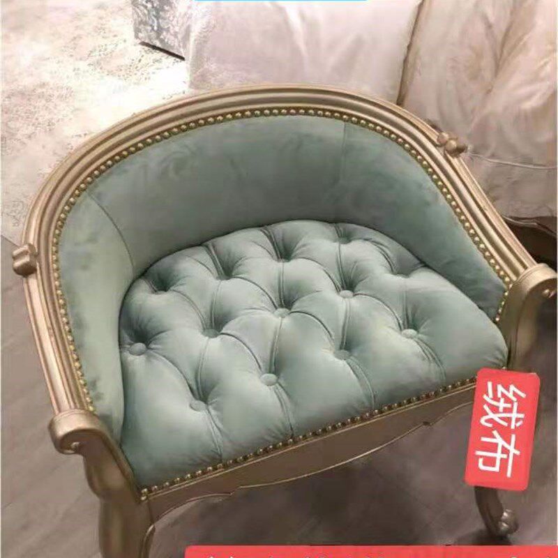 美式网红梳妆凳布艺实木化妆椅卧室化妆凳欧式皮艺休闲椅客厅单椅