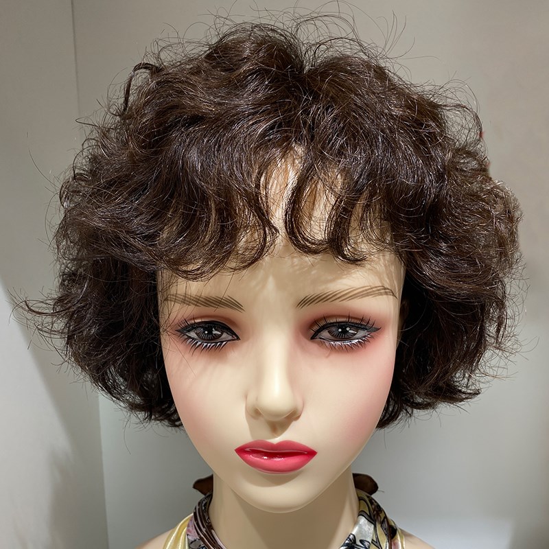 全头套假发女短卷发全头套中老年女士妈妈假发套全真发全手织