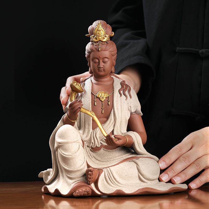 东方泥土文殊普贤菩萨佛像陶瓷工艺品摆件家居客厅酒柜玄关装饰品