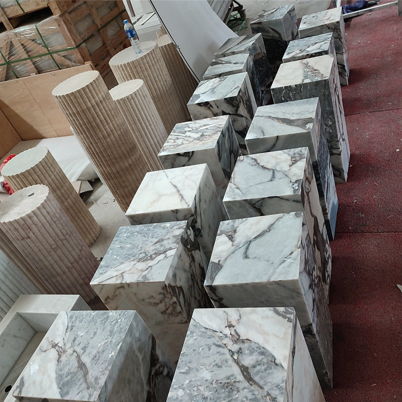 天然大理石方柱大象白底座摆台摆柱展示台 落地雕塑石材基座石柱