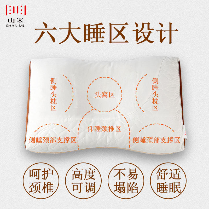 山米护颈椎助睡眠枕头全荞麦皮软管分区枕芯成人变直反弓病人专用