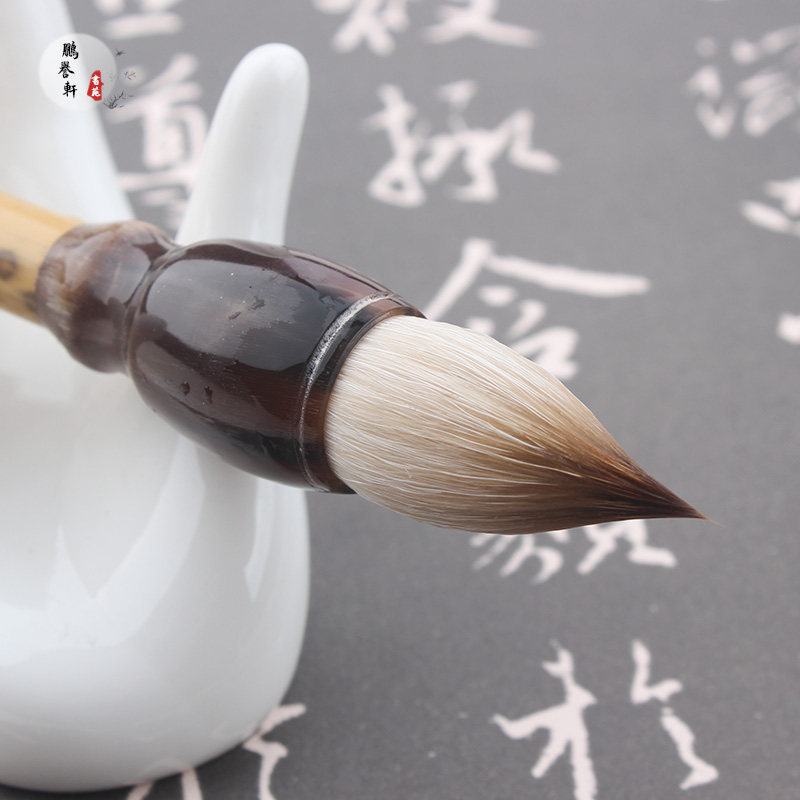 藏品系列无刻字牛角湘妃竹狼羊兼毫大口径鸡距笔晋唐毛笔写意国画