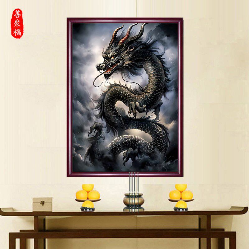 中国龙图挂画飞天龙家仙真身居家招财裱框画仙图书房玄关装饰壁画