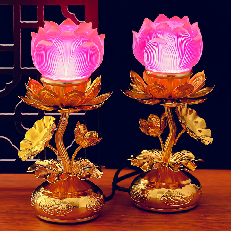 佛前2024新款供灯led七彩琉璃莲花灯家用长明灯仙堂灯观音荷花灯