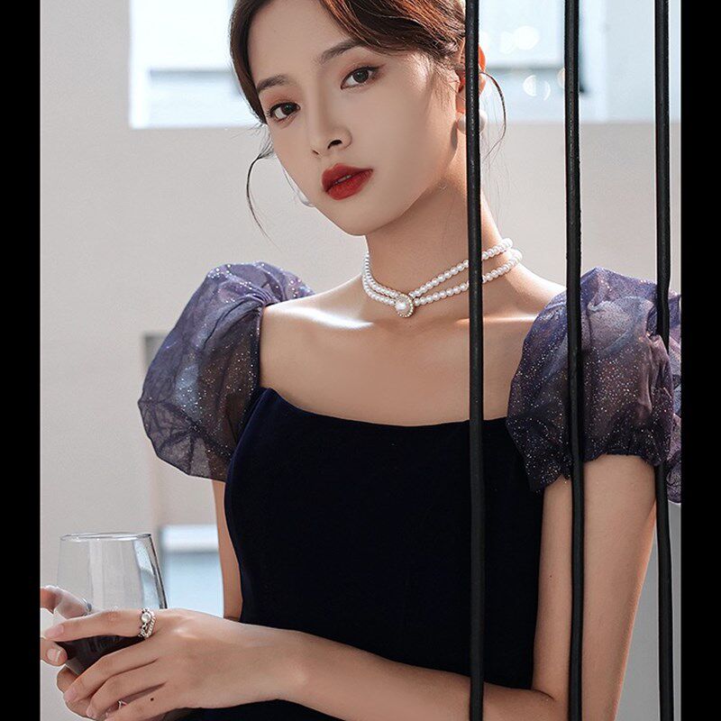 秋冬晚礼服女2023新款宴会气质轻奢纱裙成人礼质感法式高端主持人