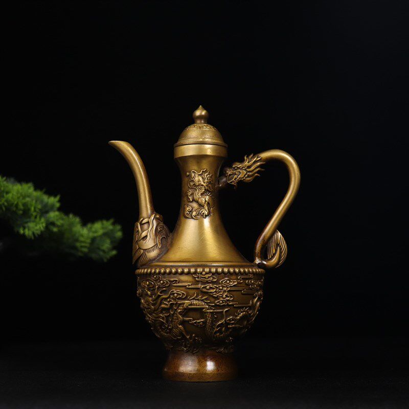 苏工纯铜酒壶中式仿古供奉酒壶仿古铜器道具老酒壶家用婚庆酒具摆