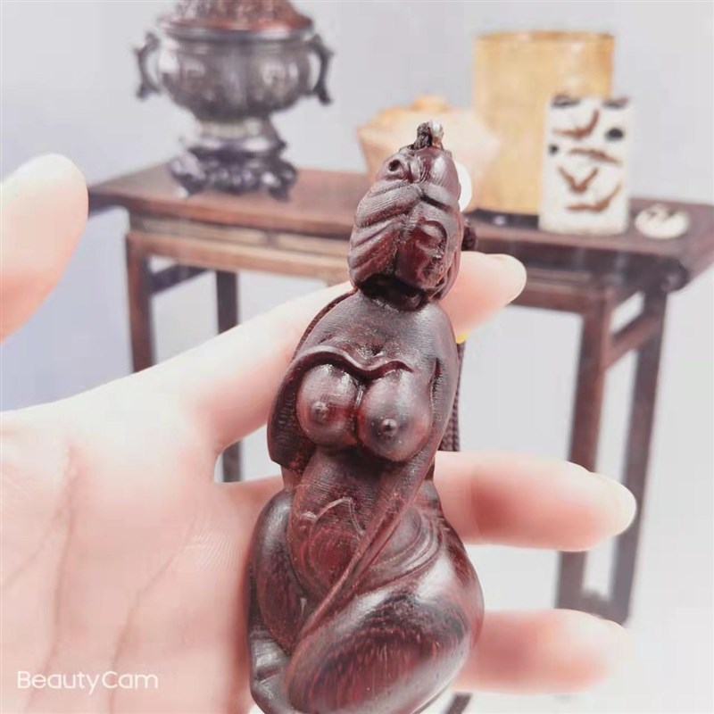 新款木雕小叶紫檀木美女文玩手把件实木工艺礼品摆饰无漆原木原色