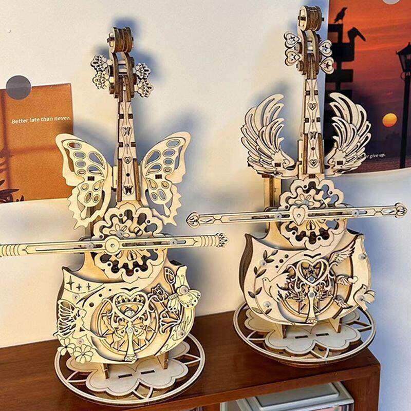 吉他积木手工天使之翼大提琴积木拼装天空之城音乐八音盒生日礼物