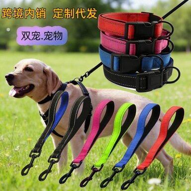 狗狗尼龙织带大拉勾牵引绳0公分短绳款狗绳一体式狗炼子多色