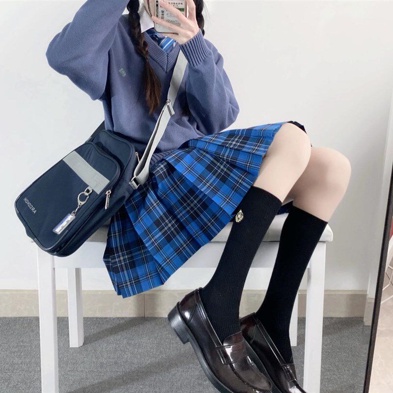 春日部【津南中】n厂日制羊毛料jk制服格裙校供感深蓝色 售完不补