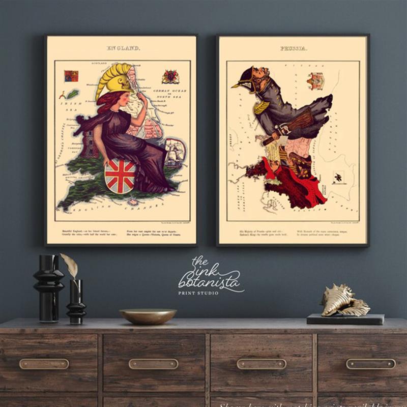 装饰画有框画挂画墙壁复古怀旧欧洲国家趣味地图酒吧搞笑VINTAGE