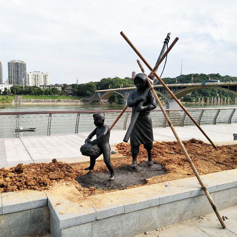 渔民文化风俗小品公园广场户外景观捕鱼画船情景玻璃钢人物雕塑