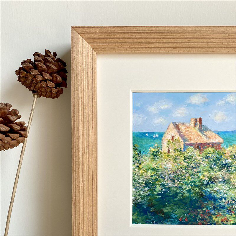 【纯手绘油画棒画】莫奈海边风景装饰画挂画实木客厅卧室艺术摆件