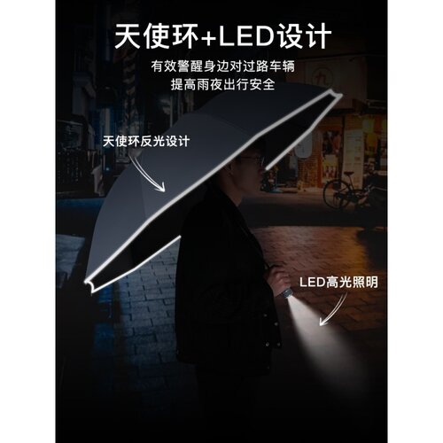 第七代双龙骨风暴伞贵宾可旋转手电筒全自动折叠雨伞男士女生大号