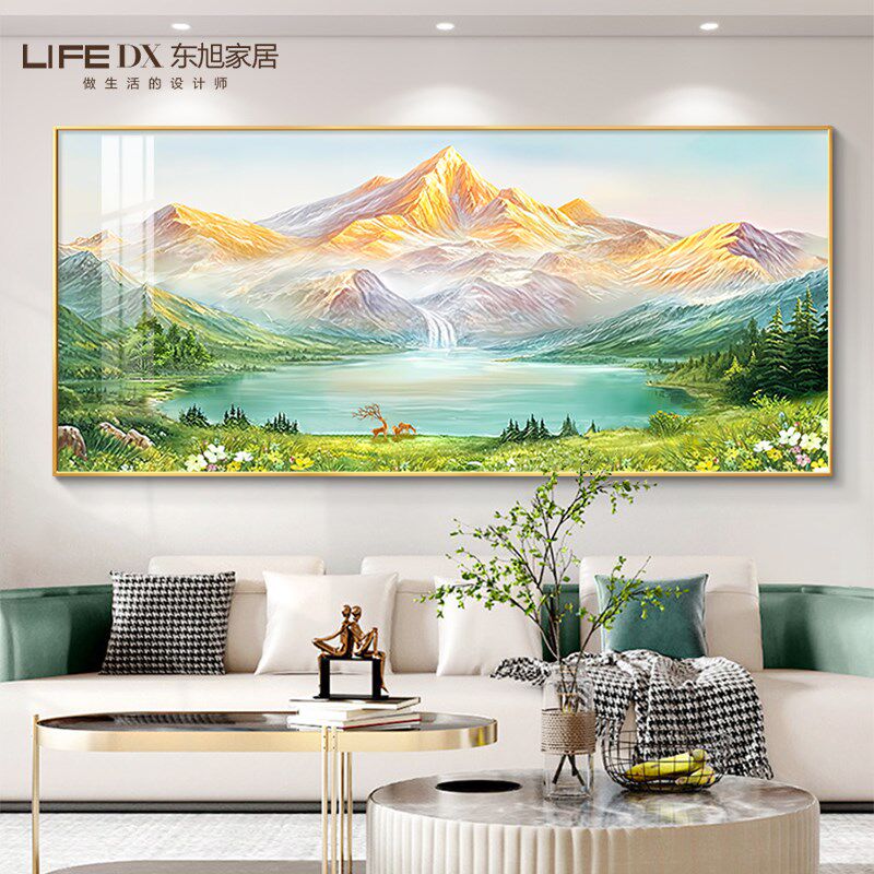 日照金山客厅装饰画轻奢高级感沙发背景墙挂画风景山水画手绘油画