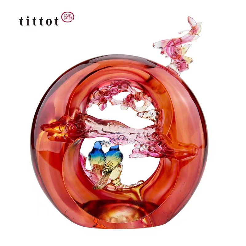 tittot琉园中式琉璃婚房摆件玄关工艺品 结圆 结婚送新人高端礼品