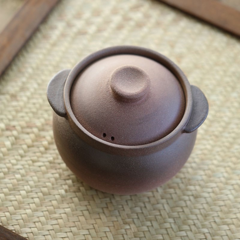 复古粗陶煮茶锅带盖土陶迷你小号1L砂锅炭炉明火煮茶器煲汤煮汤锅