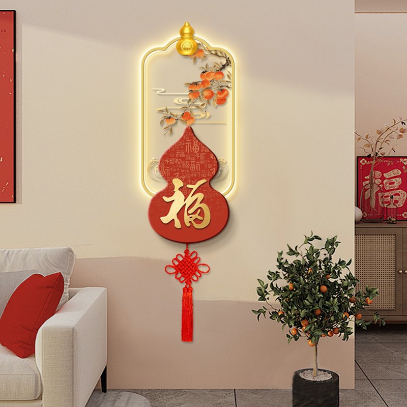新中式玄关装饰画 轻奢风格高清油画布带灯设计 可定制玄关挂画