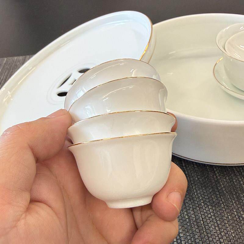 白瓷描金陶瓷功夫茶具套装直身凤凰茶冲茶盖碗喝茶小器具精致小