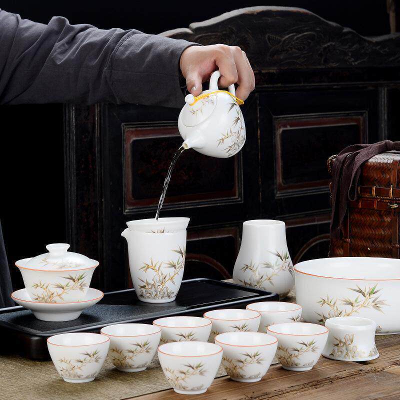 清仓陶瓷功夫羊脂玉茶具套组盖碗茶壶家用办公室用茶具无瑕疵