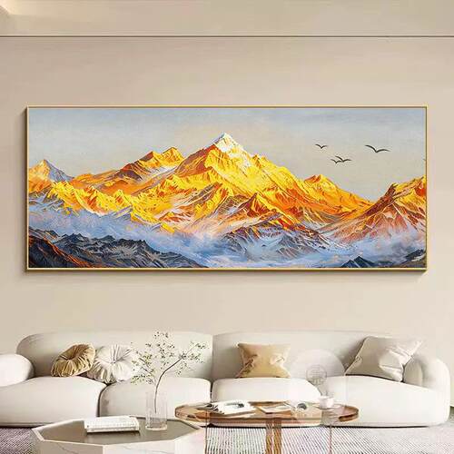 大芬村现代纯手绘油画日照金山客厅装饰画立体横幅高级感肌理挂