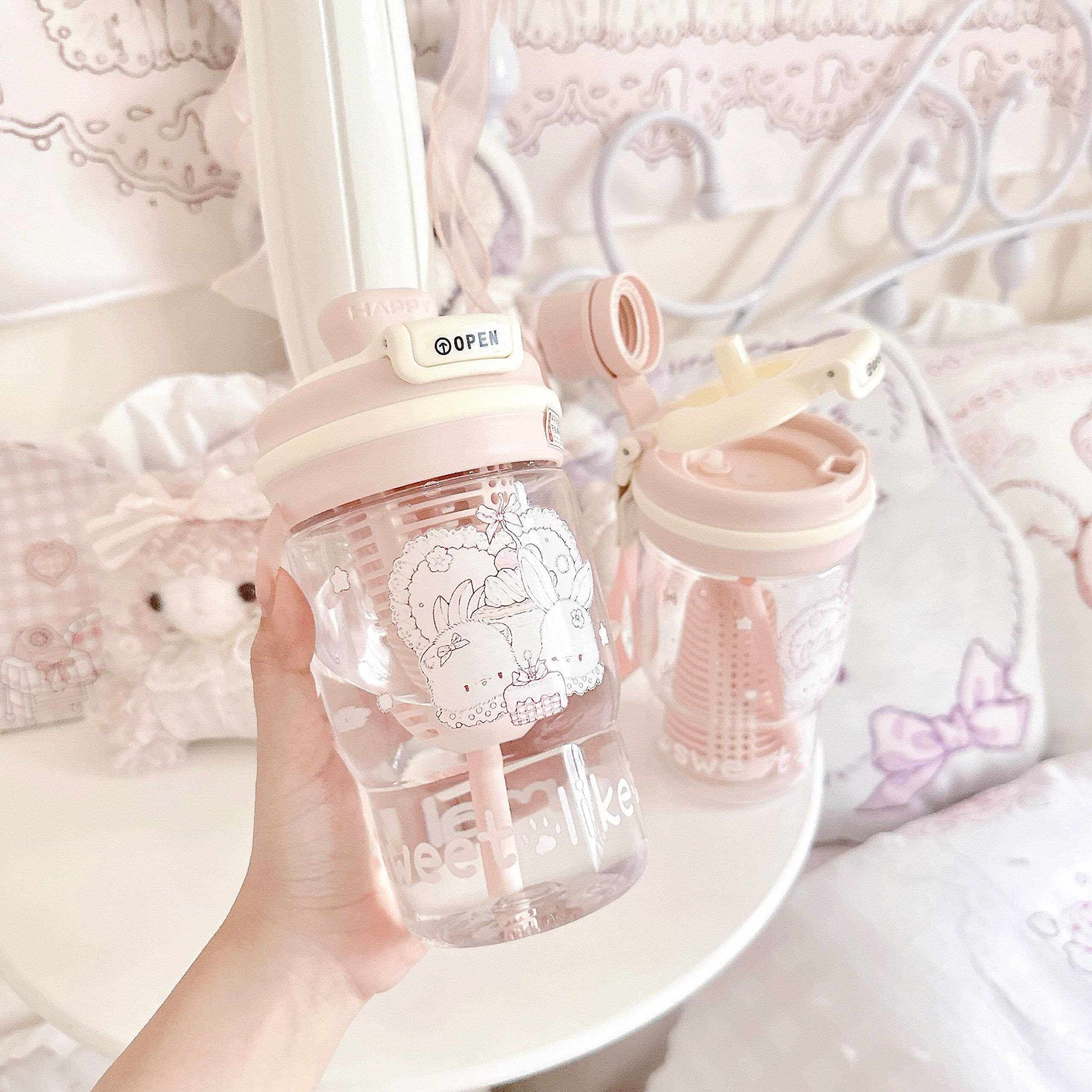慧谷湖 MG原创水杯猫咪高颜值双饮口带茶隔Tritan透明水杯耐热便