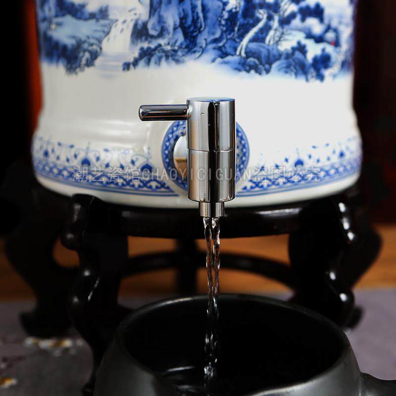 陶瓷冷水壶储水罐带龙头家用泡茶壶大容量储水罐装开 水冷水壶耐