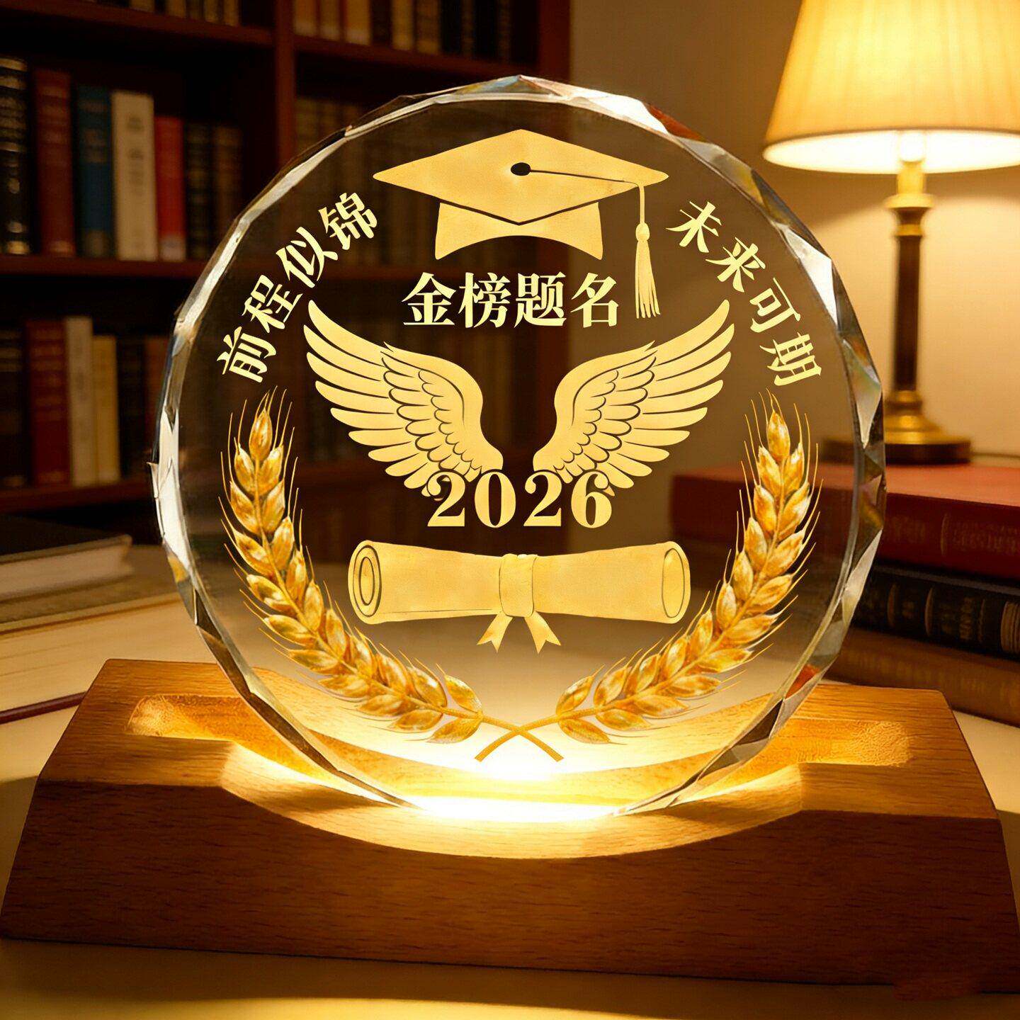 毕业励志水晶摆件DIY刻字礼物生日发光装饰品定制一帆风顺高中考